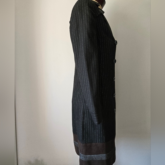 VIOLA Per Donna Black and Brown Pinstripe Midi Dress Coat. Size 36/ Small - Picture 5 of 14